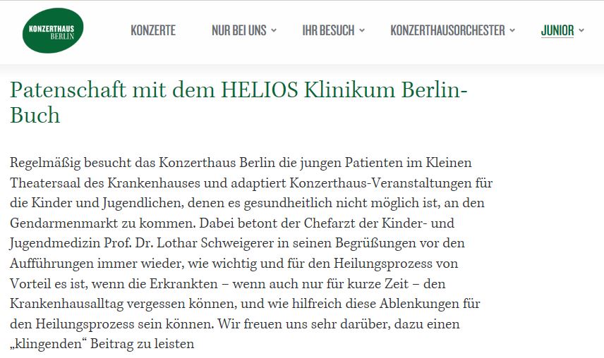 Patenschaft des Konzerthauses mit dem HELIOS Klinikum Berlin-Buch